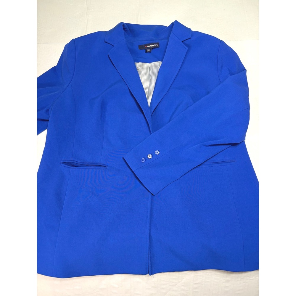 Denim 24/7 Royal Blue Single Button Blazer Jacket Womens 22W Plus Size